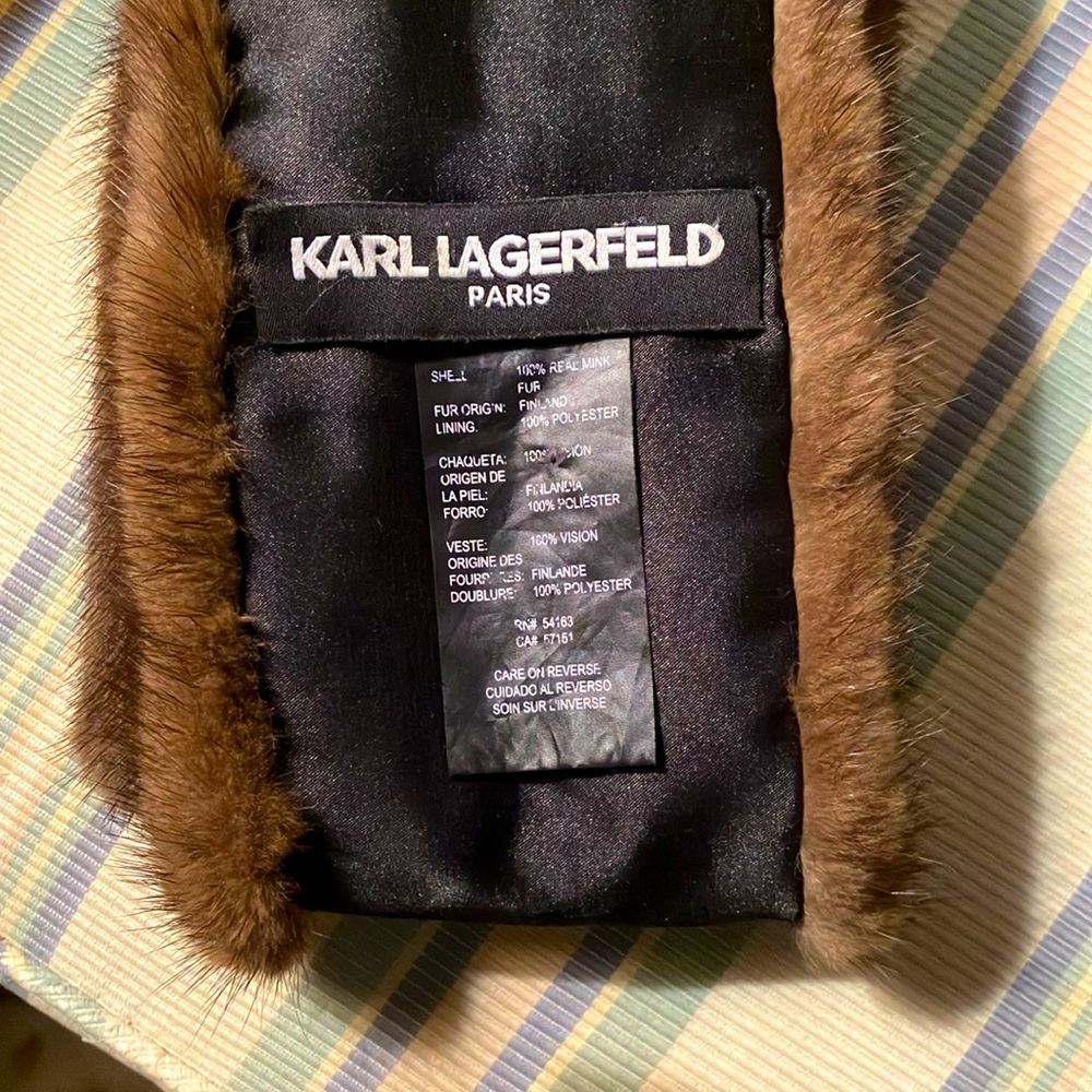 Karl Lagerfeld mink scarf, 30” x 4.5”